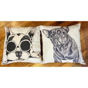 (qty 2) French Bulldog print throw pillow covers - 17.5" square